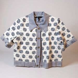 Maje Blue and White Textured Cardigan